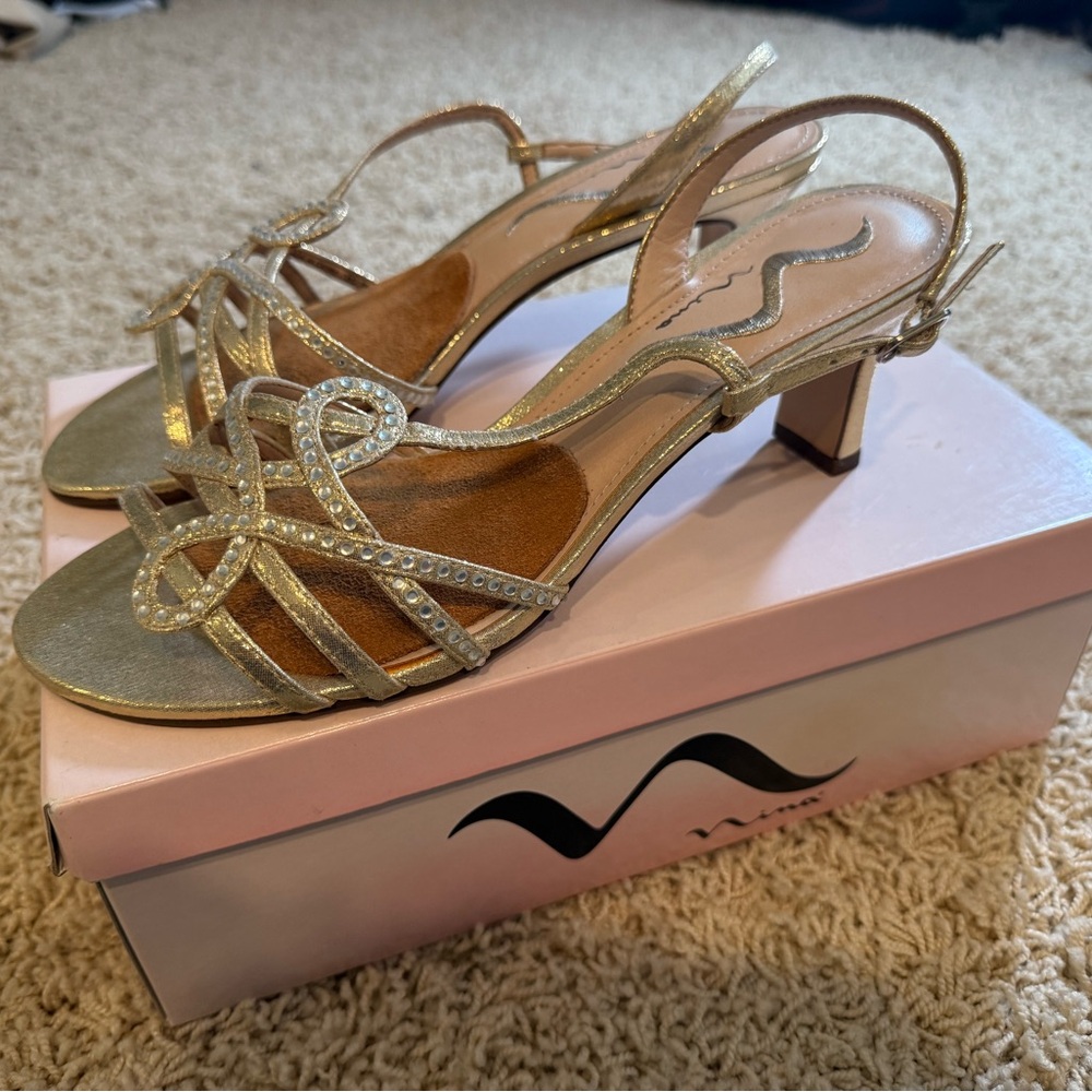 Nina Elegant Gold Strappy Heels